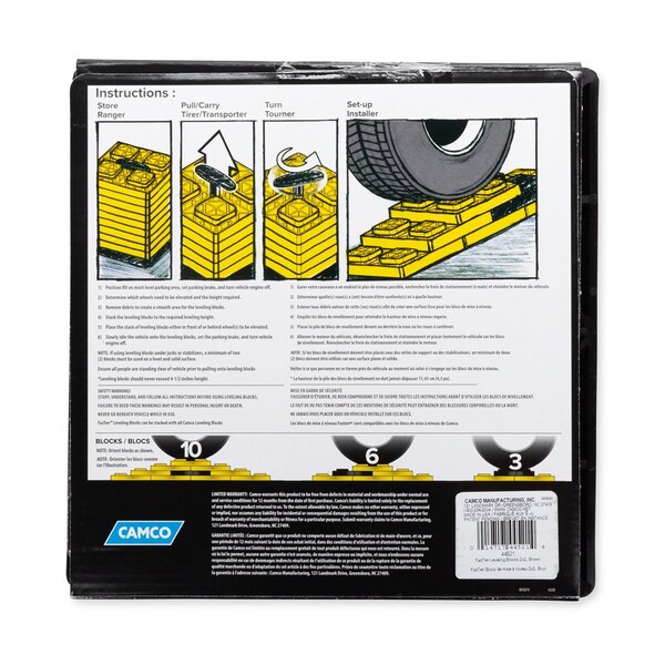 Camco FASTEN LEVELING BLOCKS WITH T-HANDLE, 2X2, BROWN, PK 10 - 44521