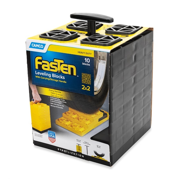 Camco FASTEN LEVELING BLOCKS WITH T-HANDLE, 2X2, BROWN, PK 10 - 44521