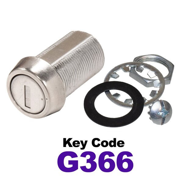 Global RV SS Compartment Lock, Cam/Blade Style, 1-1/8in Threaded Barrel, Blades not Included, Keyed to G366 - CLB-366-118-SS