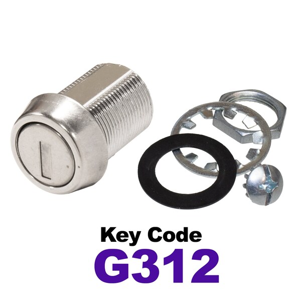 Global RV SS Compartment Lock, Cam/Blade Style, 7/8in Threaded Barrel, Blades not Included, Keyed to G312 - CLB-312-78-SS