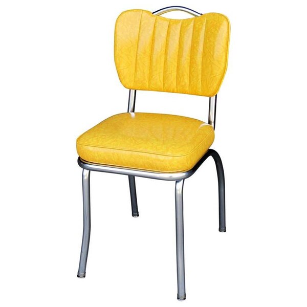 Richardson Seating Corp Richardson Seating Corp 4260CIY 4260 Handle Back Diner Chair -Cracked Ice Yellow- with Single Tone Channel Back and 2 in. Box Seat  - Chrome - 4260CIY