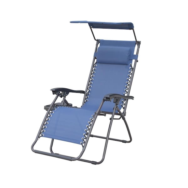Jeco Marina Zero Gravity Chair with Sunshade Pillow & Drink Tray, Navy Blue - GCS18