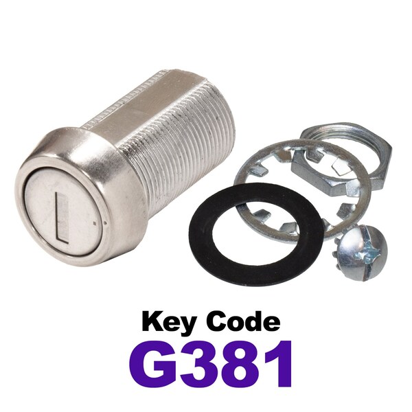 Global RV SS Compartment Lock, Cam/Blade Style, 1-1/8in Threaded Barrel, Blades not Included, Keyed to G381 - CLB-381-118-SS