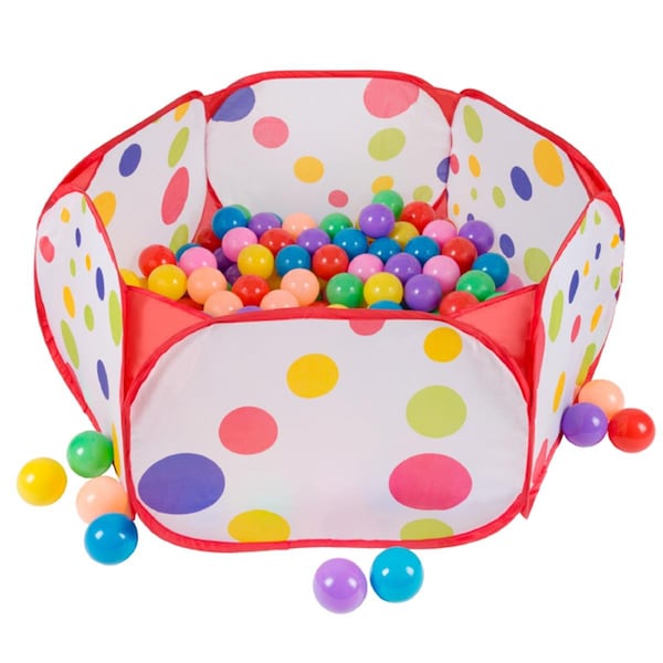 Hey Play Kids Pop-up Six-sided Ball Pit Tent with 200 Colorful & Soft Crush-proof Non-toxic Plastic Balls - AF420000