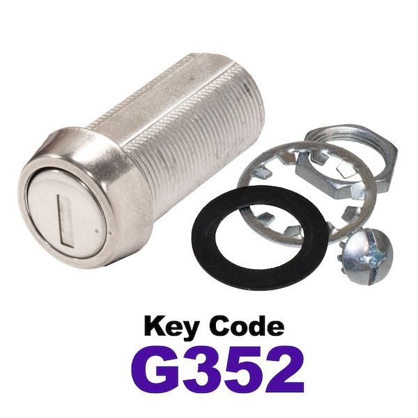 Global RV SS Compartment Lock, Cam/Blade Style, 1-3/8in Threaded Barrel, Keyed to G352, Blades not Included - CLB-352-138-SS