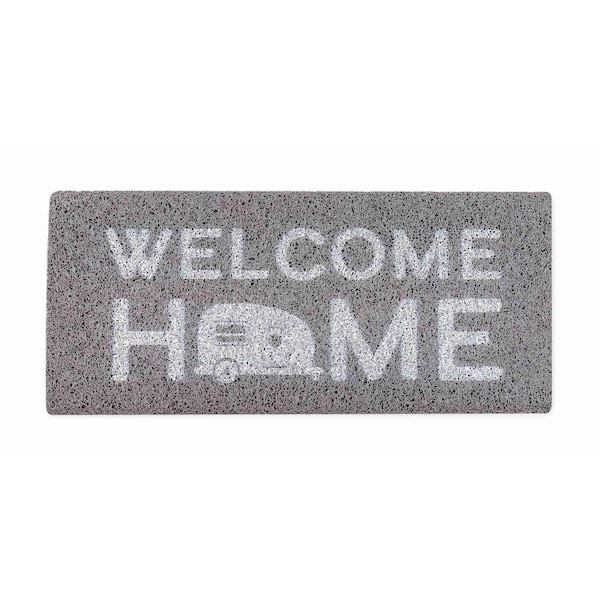 Camco LIBATC RV Wrap Around Step Rug for 23in Wide Steps - Gray White Welcome Home Print - 53195