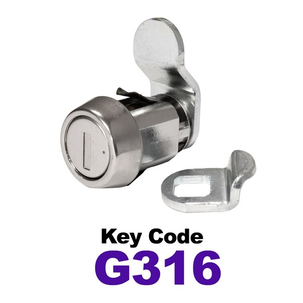 Global RV SS Compartment Lock, Cam/Blade Style, 7/8in Press in, Offset Blade, fit 5/8in Use, Keyed, G316 - CLB-316-78SI-SS