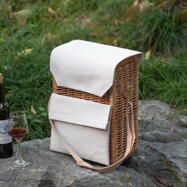 Wickerwise Wine & Cheese Picnic Basket - Wicker Tote Bag for Outdoor Parties, Camping, Travel & - QI004771