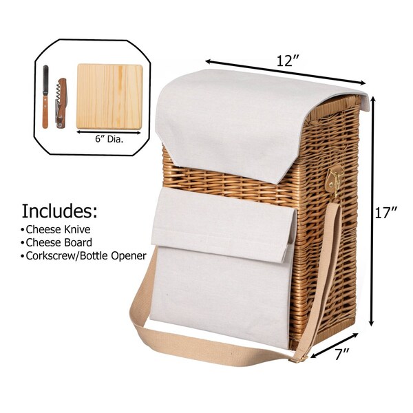 Wickerwise Wine & Cheese Picnic Basket - Wicker Tote Bag for Outdoor Parties, Camping, Travel & - QI004771