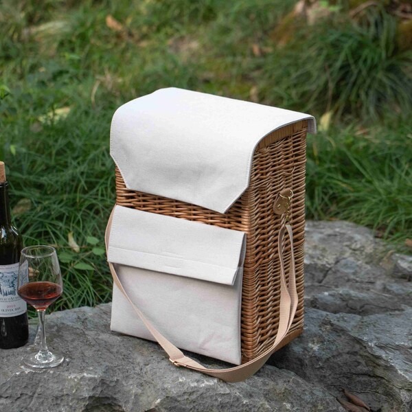 Wickerwise Wine & Cheese Picnic Basket - Wicker Tote Bag for Outdoor Parties, Camping, Travel & - QI004771