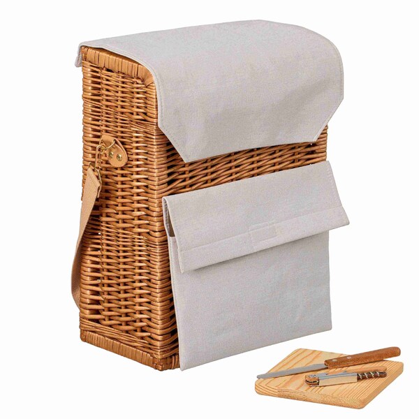 Wickerwise Wine & Cheese Picnic Basket - Wicker Tote Bag for Outdoor Parties, Camping, Travel & - QI004771