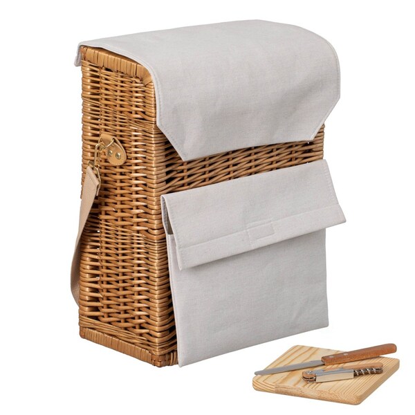 Wickerwise Wine & Cheese Picnic Basket - Wicker Tote Bag for Outdoor Parties, Camping, Travel & - QI004771