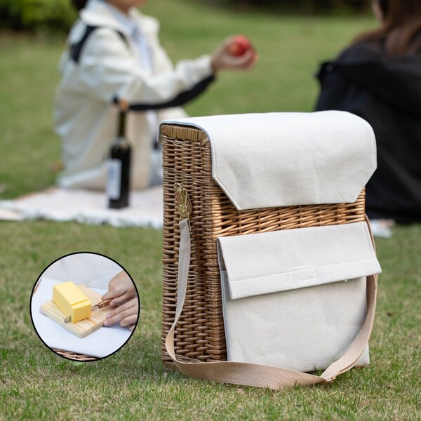 Wickerwise Wine & Cheese Picnic Basket - Wicker Tote Bag for Outdoor Parties, Camping, Travel & - QI004771