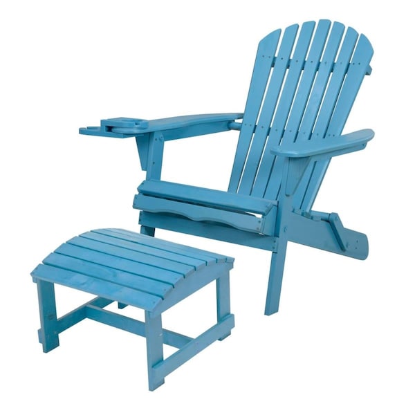 Bold Fontier 35 x 32 x 28 in. Foldable Chair with Cup Holder & Ottoman, Sky Blue - BO3275359