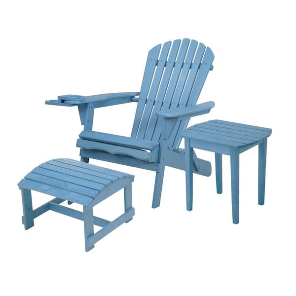 Bold Fontier 35 x 32 x 28 in. Foldable Chair with Cup Holder & Ottoman, Sky Blue - BO4251858