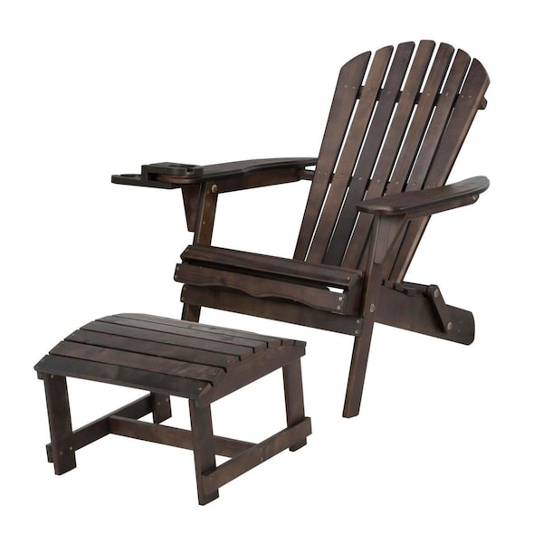 Bold Fontier 35 x 32 x 28 in. Foldable Chair with Cup Holder & Ottoman, Dark Brown - BO3283173