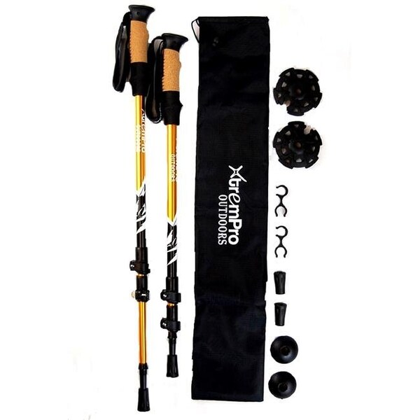 Xtrempro Xtrempro TK01-GD Hiking Trekking Poles Sticks Lightweight 7075 Aluminum Quick Flip-Lock Secure Cork Grip Handles; Gold - TK01-GD