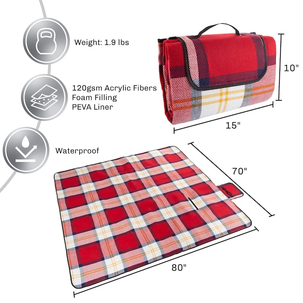 Wakeman Picnic Blanket with Foam Padding - Waterproof and Foldable Mat for Camping by Red Plaid - 75-CMP1101