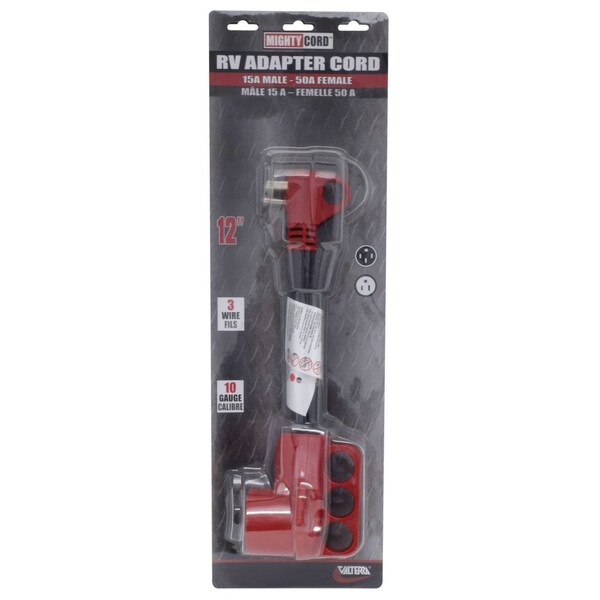 Valterra 15AM-50AF ADAPTER CORD, 12IN, RED, CARDED - A10-1550VP