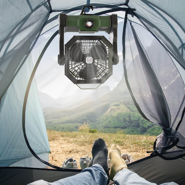 Wakeman Camping Fan with Tent Light - 5400mAh Rechargeable Portable Fan with Light by Wakeman Green - 75-CMP1135