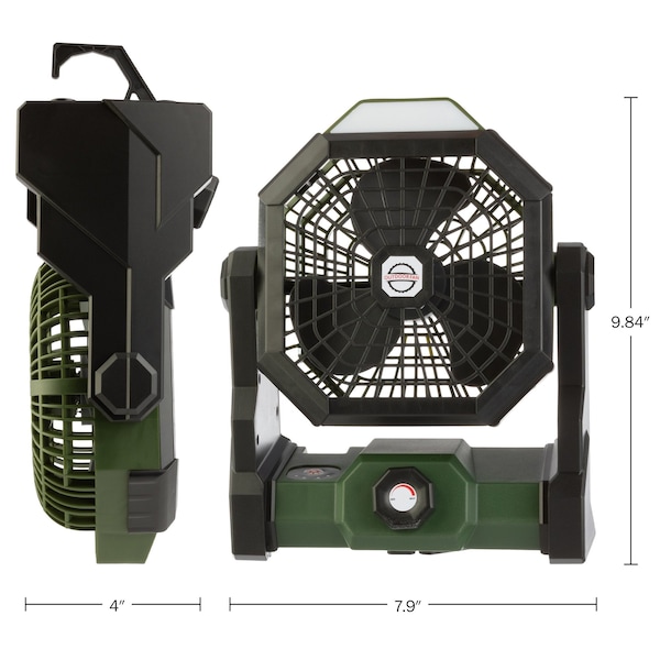 Wakeman Camping Fan with Tent Light - 5400mAh Rechargeable Portable Fan with Light by Wakeman Green - 75-CMP1135