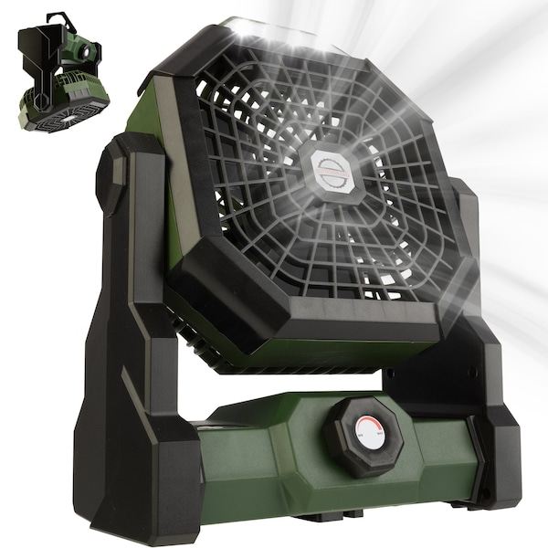 Wakeman Camping Fan with Tent Light - 5400mAh Rechargeable Portable Fan with Light by Wakeman Green - 75-CMP1135