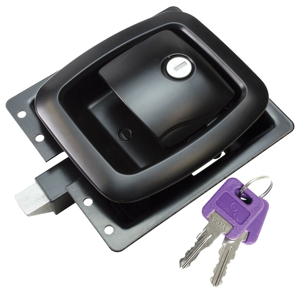 Global RV Compartment Door Lock, Slam Style, Black, Kencon version, Metal Back Plate, Keyed to G3xx - BLL-50301-2006-1PK