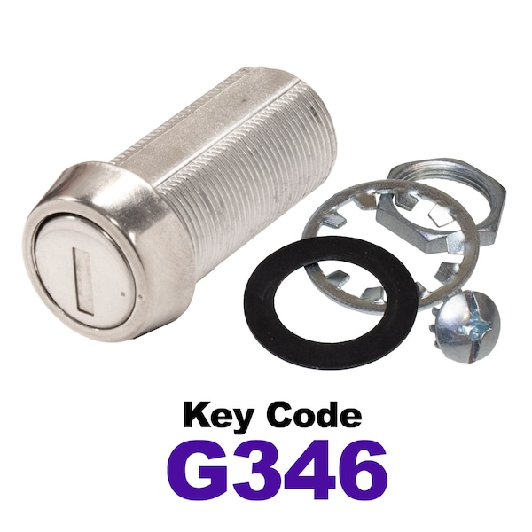 Global RV SS Compartment Lock, Cam/Blade Style, 1-3/8in Threaded Barrel, Keyed to G346, Blades not Included - CLB-346-138-SS