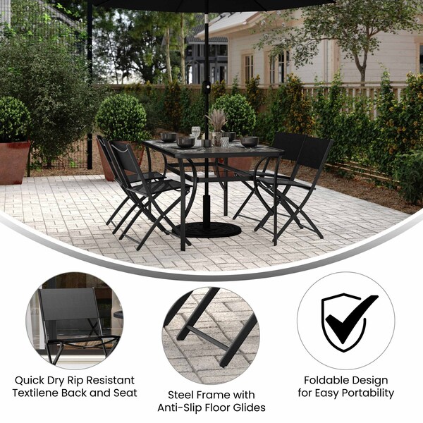 Flash Furniture Brazos Folding Chairs w/Black Flex Comfort Material Backs and Seats and Black Metal Frames, 4PK - 4-TLH-SC-097-BLK-02-GG