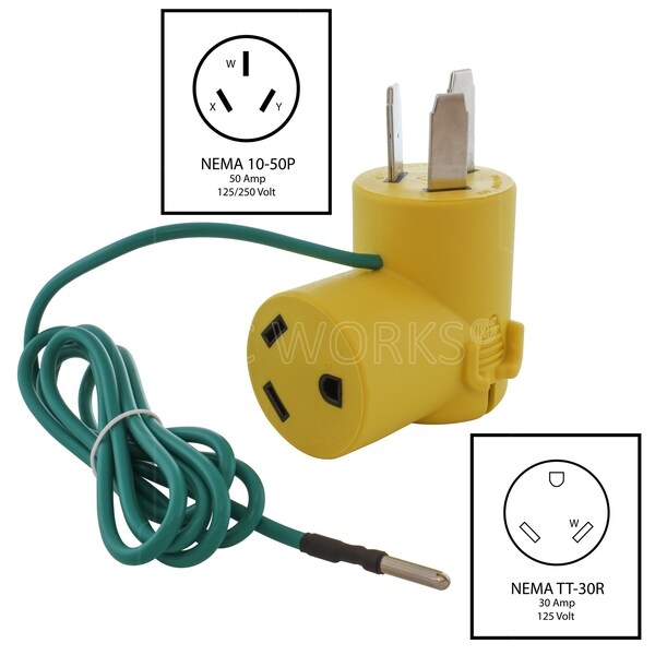 Ac Works NEMA 10-50P 3-Prong 50A Old Welder/Range Plug to 30A RV Adapter - RV1050TT