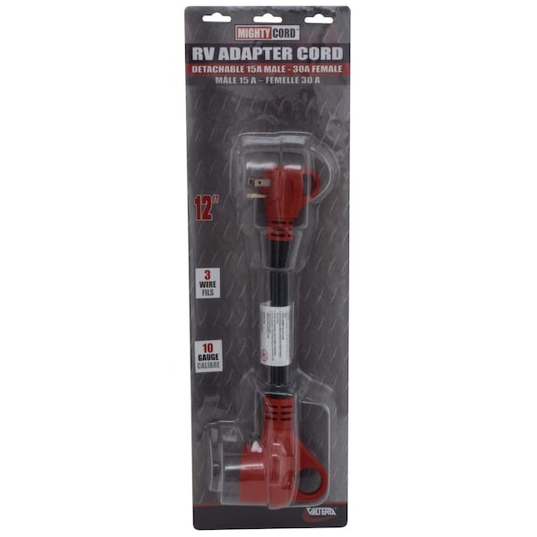 Valterra 15AM-30AF ADAPTER CORD, 12IN, RED, CARDED - A10-1530HVP