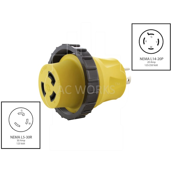 Ac Works Generator 20A 4-Prong Plug to 30A RV/Marine L5-30R Female Connector - RVL1420M30
