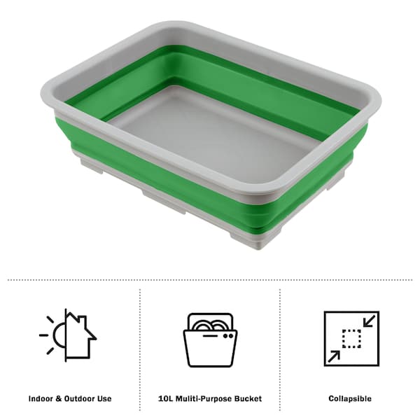 Wakeman Collapsible Ice Bucket - 10-Liter Portable Multi-Use Basin for Camping by Green - 75-CMP1036