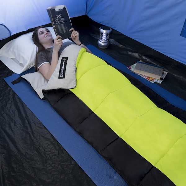 Wakeman Outdoor Sleeping Bag - 2-Season Otter Tail Sleeping Bag with Carrying Bag by Neon Green - 75-CMP1016