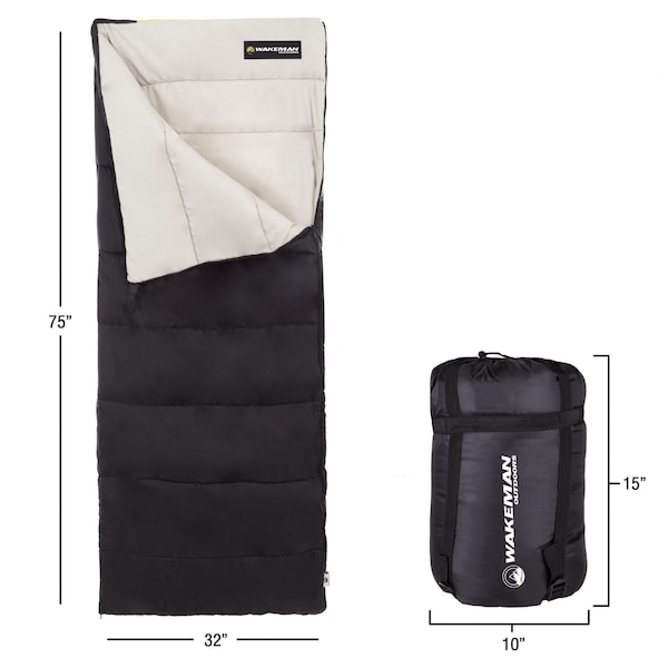 Wakeman Outdoor Sleeping Bag - 2-Season Otter Tail Sleeping Bag with Carrying Bag by Neon Green - 75-CMP1016