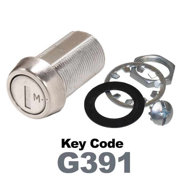 Global RV SS Compartment Lock, Cam/Blade Style, 1-1/8in Threaded Barrel, Blades not Included, Keyed to G391 - CLB-391-118-SS