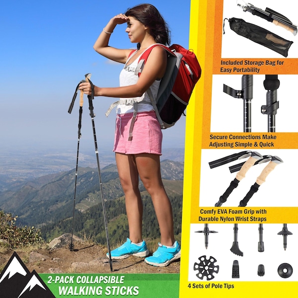 Wakeman Collapsible Walking Sticks - Set of 2 Foldable Trekking Poles for Hiking by Wakeman Black - 75-CMP1119