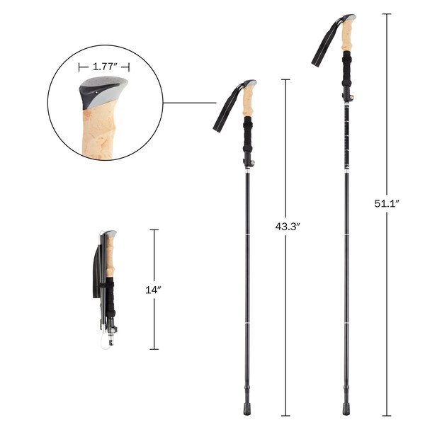 Wakeman Collapsible Walking Sticks - Set of 2 Foldable Trekking Poles for Hiking by Wakeman Black - 75-CMP1119