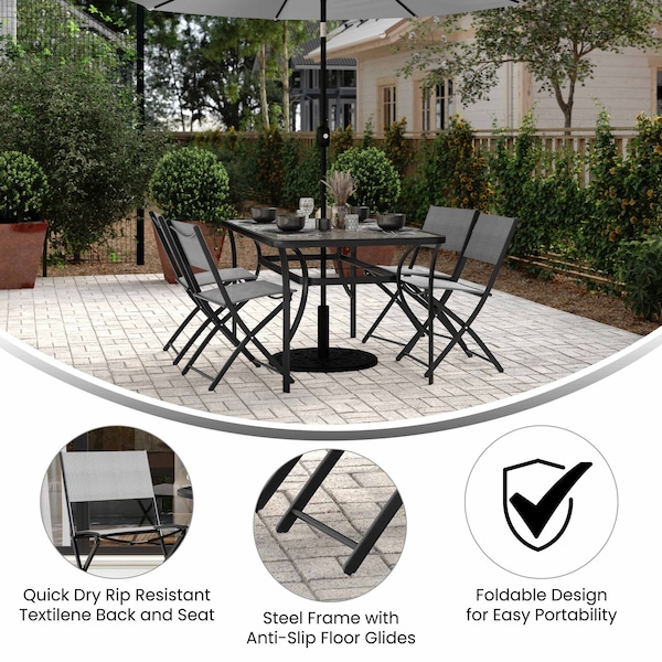 Flash Furniture Brazos Folding Chairs w/Gray Flex Comfort Material Backs and Seats and Black Metal Frames, 4PK - 4-TLH-SC-097-GRY-02-GG