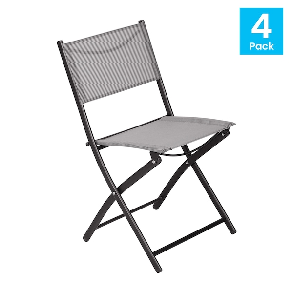 Flash Furniture Brazos Folding Chairs w/Gray Flex Comfort Material Backs and Seats and Black Metal Frames, 4PK - 4-TLH-SC-097-GRY-02-GG