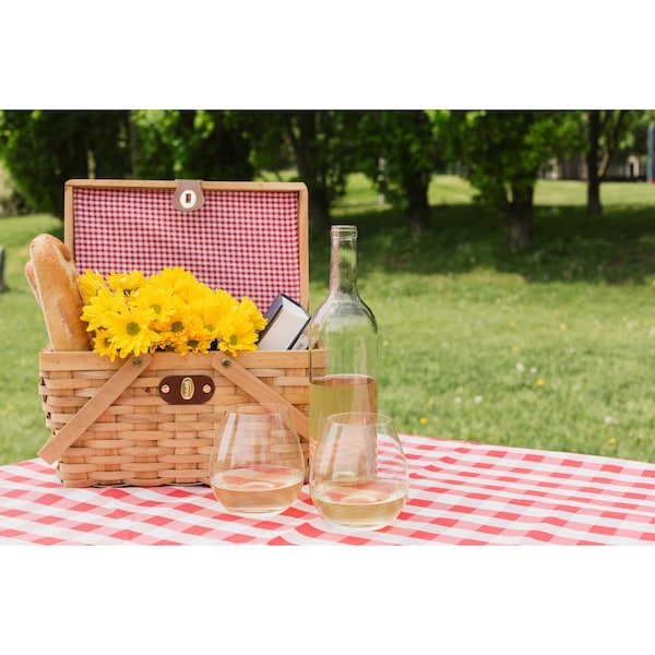 Vintiquewise Picnic Basket Gingham Lined with Folding Handles - QI003081