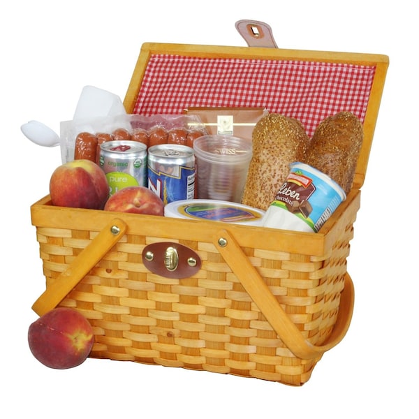 Vintiquewise Picnic Basket Gingham Lined with Folding Handles - QI003081