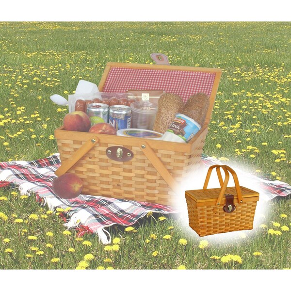 Vintiquewise Picnic Basket Gingham Lined with Folding Handles - QI003081