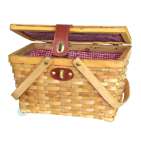 Vintiquewise Picnic Basket Gingham Lined with Folding Handles - QI003081