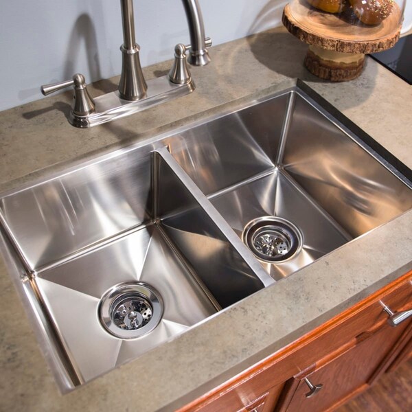 Lippert 27X16X7 DOUBLE BOWL LEVEL BREAK SINK; R10 CORNERS; STAINLESS STEEL 304 - 385314