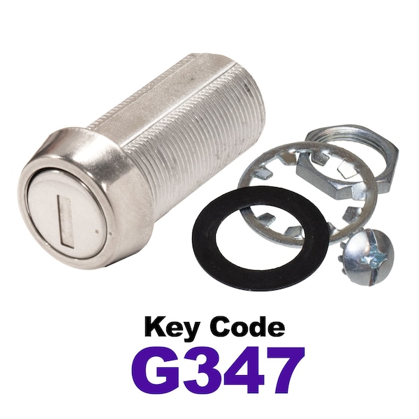 Global RV SS Compartment Lock, Cam/Blade Style, 1-3/8in Threaded Barrel, Keyed to G347, Blades not Included - CLB-347-138-SS