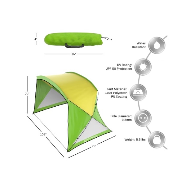 Leisure Sports Beach Tent Sun Shelter Sport Umbrella, UV Protection, Water Resistant and Carry for Families (Green) - 357895PSD