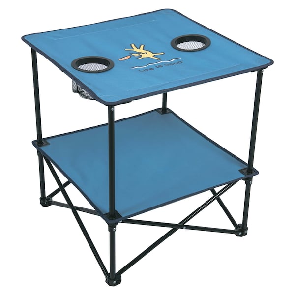 Life Is Good Blue 22'' Square Compact Folding Beach Table - FTS22LG-24SL-1