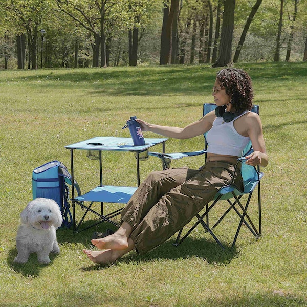Life Is Good Blue 22'' Square Compact Folding Beach Table - FTS22LG-24SL-1