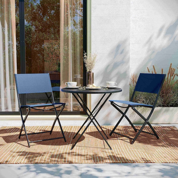 Flash Furniture Brazos Folding Chairs w/Navy Flex Comfort Material Backs and Seats and Black Metal Frames, 2PK - TLH-SC-097-NV-02-GG